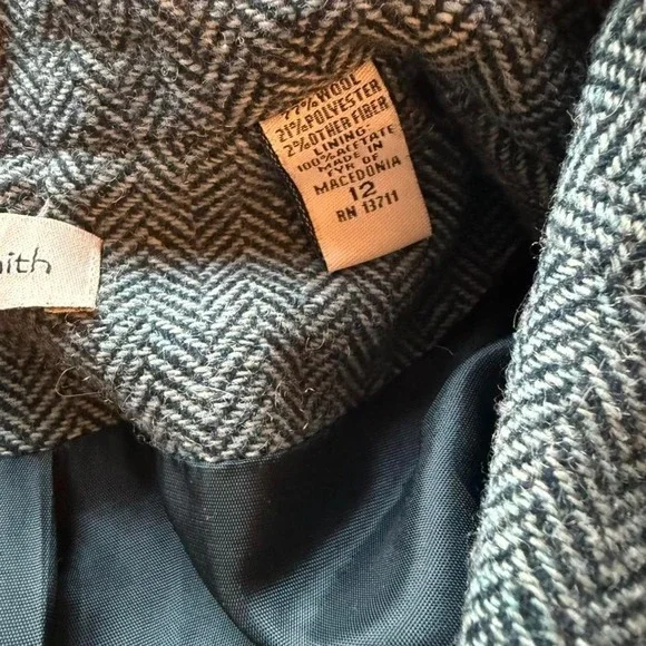 VINTAGE TIMELESS AMANDA SMITH SAGE GREEN HERRINGBONE WOOL  TRENCH COAT WOMENS 12 - Picture 7 of 7